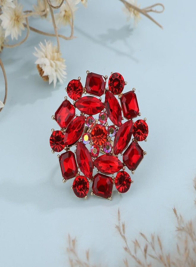 Rumtock Statement Red Rhinestones Beads Sparkle Big Round Finger Ring for Women Wdding Bridal Sparkle Jewelry (Red) - Image 2