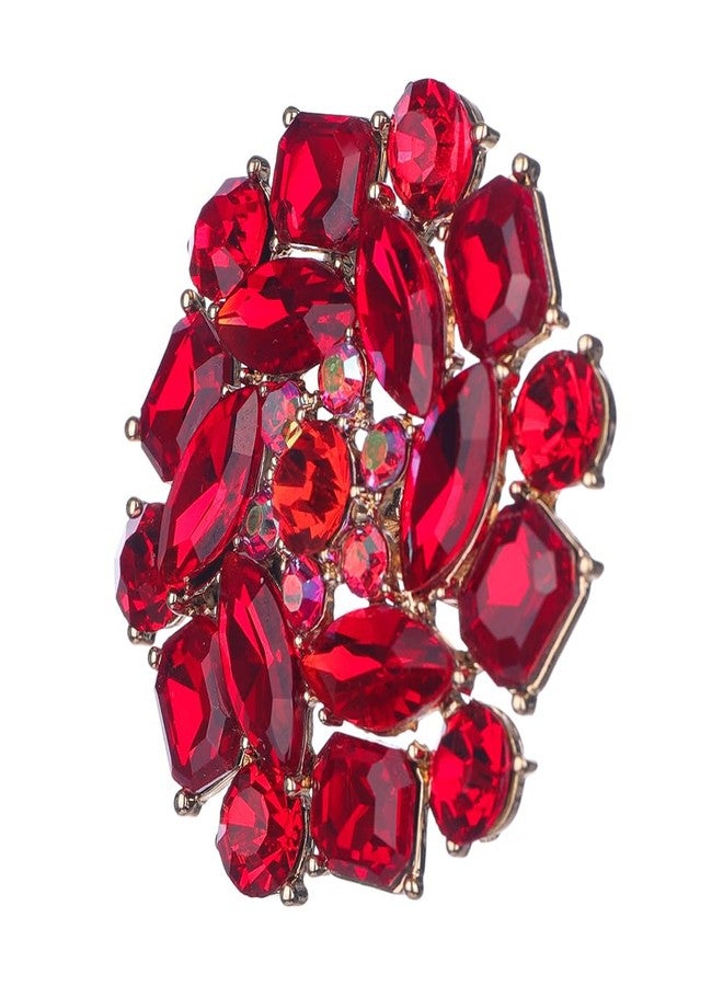Rumtock Statement Red Rhinestones Beads Sparkle Big Round Finger Ring for Women Wdding Bridal Sparkle Jewelry (Red) - Image 1