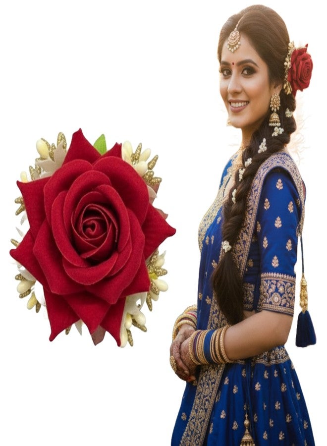 Kailash Creation Red Fabric Rose Flower Hair Clip for Women and Girls stylish | Artificial Gajra Style Hair Accessory | Ethnic & Bridal Bun Clip | Festive & Party_Wear Floral Juda Clip | Gift on birthdays, Rakhi, Karwa Chauth, Diwali, or wedding functions (Pack of 1) - Image 1