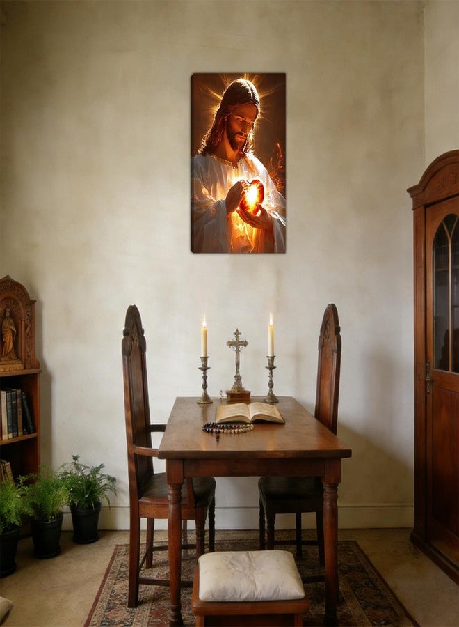 Shrandi Sacred Heart of Jesus Canvas Wall Art Divine Mercy Wall Decor Christian Religious Art Poster Print Jesus Portrait Picture Painting Suitable for Bedroom Living Room Prayer Room Church Decor 12*18 (Stretched Canvas on A Wooden Frame) - Image 5