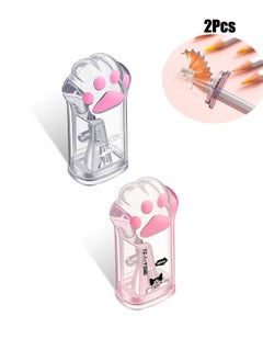 Generic 2 Pcs Cat Paw Pencil Sharpener Manual Pencils Sharpeners Kids Cat Claw Pencil Sharpener Stationery with Lid for Office Home School Supplies with Lid for Adults Kids and Students Pink and Grey  - Image 1