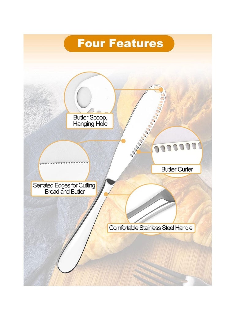 نيبمينينت سكين توزيع الزبدة من الفولاذ المقاوم للصدأ ، KASTWAVE 3 في 1 متعدد الوظائف أداة تجعيد وموزعة بحافة مسننة لجيلي مربى الجبن بالزبدة هدية أدوات مطبخ الخبز (عبوتان) - Image 3