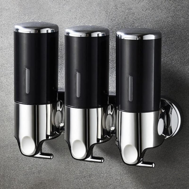 NoDrill 3 Pack 500ml Wall Mounted Soap Dispenser for Bathroom and Kitchen Shampoo and Conditioner Dispenser Drill Free with AdhesiveRoundBlack