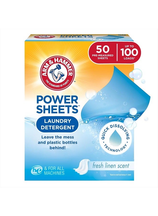 Arm & Hammer Power Sheets Laundry Detergent, Fresh Linen 50ct, up to 100 Small Loads (Packaging may vary) - Image 1
