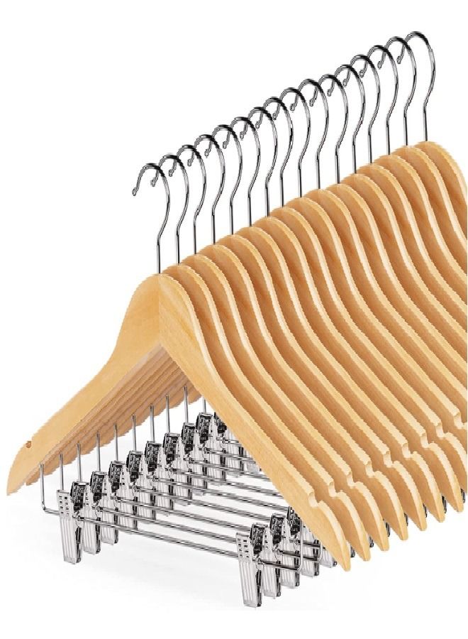ZOBER 20-Piece 360° Swivel Hook High-Grade Wooden Skirt Hangers With Adjustable Metal Clips Natural Wood/Silver 44.5x25.4x1.27cm - Image 1