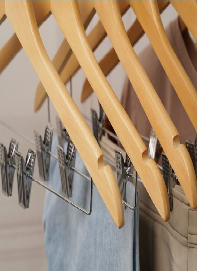 ZOBER 20-Piece 360° Swivel Hook High-Grade Wooden Skirt Hangers With Adjustable Metal Clips Natural Wood/Silver 44.5x25.4x1.27cm - Image 4