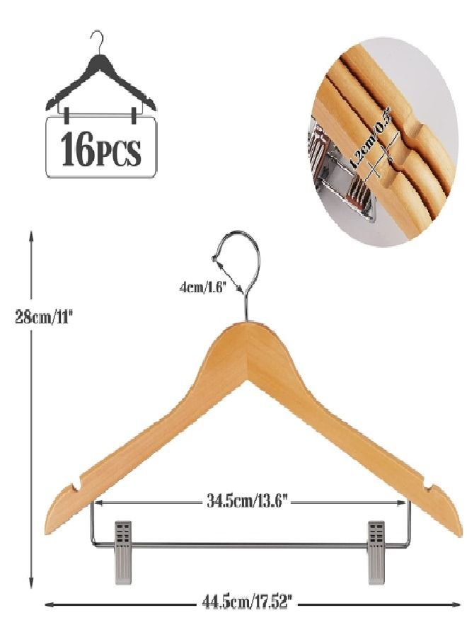 ZOBER 20-Piece 360° Swivel Hook High-Grade Wooden Skirt Hangers With Adjustable Metal Clips Natural Wood/Silver 44.5x25.4x1.27cm - Image 3