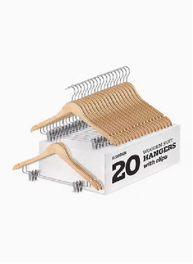 ZOBER 20-Piece 360° Swivel Hook High-Grade Wooden Skirt Hangers With Adjustable Metal Clips Natural Wood/Silver 44.5x25.4x1.27cm - Image 2