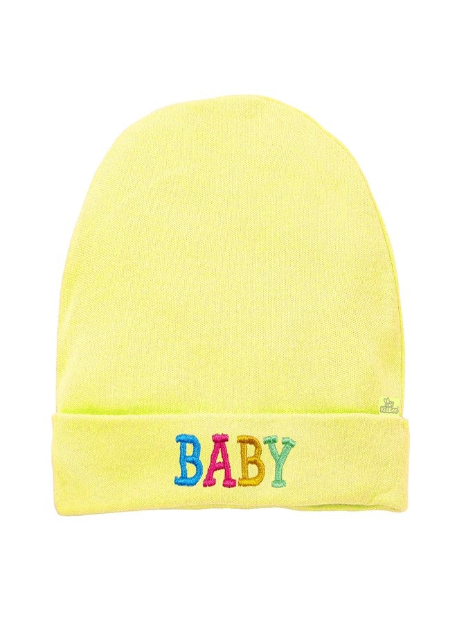 Kidbee Baby Unisex Boys & Girls Cotton Soft Baby Embroidery Cap (Pack of 1) (in, Age, 6 Months, 12 Months, Yellow) - Image 1