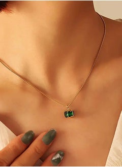 KAAF CREATIONS 18K Gold Plated Stainless Steel, Emerald Crystal Pendant Necklace with Box Chain,  - Image 2