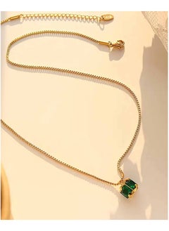 KAAF CREATIONS 18K Gold Plated Stainless Steel, Emerald Crystal Pendant Necklace with Box Chain,  - Image 3