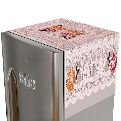 Kuber Industries Fridge Top Cover | Household Refrigerator Cover | Refrigerator Top Cover for Kitchen | Refrigerator Top Protector | Net Jhalar Fridge Top Cover | Pink - Image 1