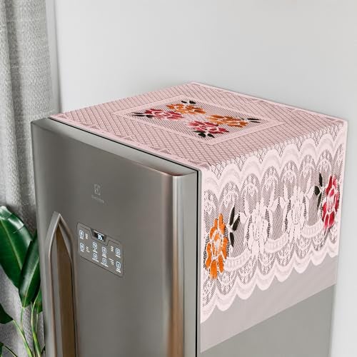 Kuber Industries Fridge Top Cover | Household Refrigerator Cover | Refrigerator Top Cover for Kitchen | Refrigerator Top Protector | Net Jhalar Fridge Top Cover | Pink - Image 4