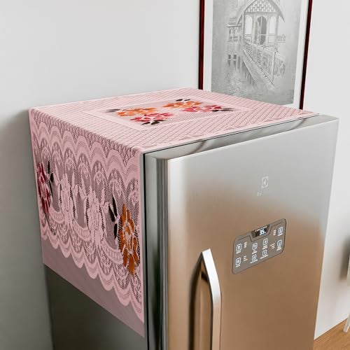 Kuber Industries Fridge Top Cover | Household Refrigerator Cover | Refrigerator Top Cover for Kitchen | Refrigerator Top Protector | Net Jhalar Fridge Top Cover | Pink - Image 2