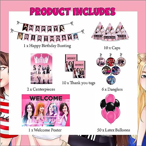 PrettyurParty PRETTY UR PARTY BlackPink Party Decorations Kit-80 pcs Include Bunting, Poster, Balloons, Thank You, Centerpiece, Danglers Caps, Party Supplies, K-Pop Birthday Decor, DIY Bday Decoration for Kids - Image 3