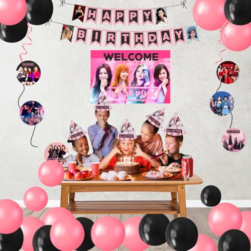 PrettyurParty PRETTY UR PARTY BlackPink Party Decorations Kit-80 pcs Include Bunting, Poster, Balloons, Thank You, Centerpiece, Danglers Caps, Party Supplies, K-Pop Birthday Decor, DIY Bday Decoration for Kids - Image 5
