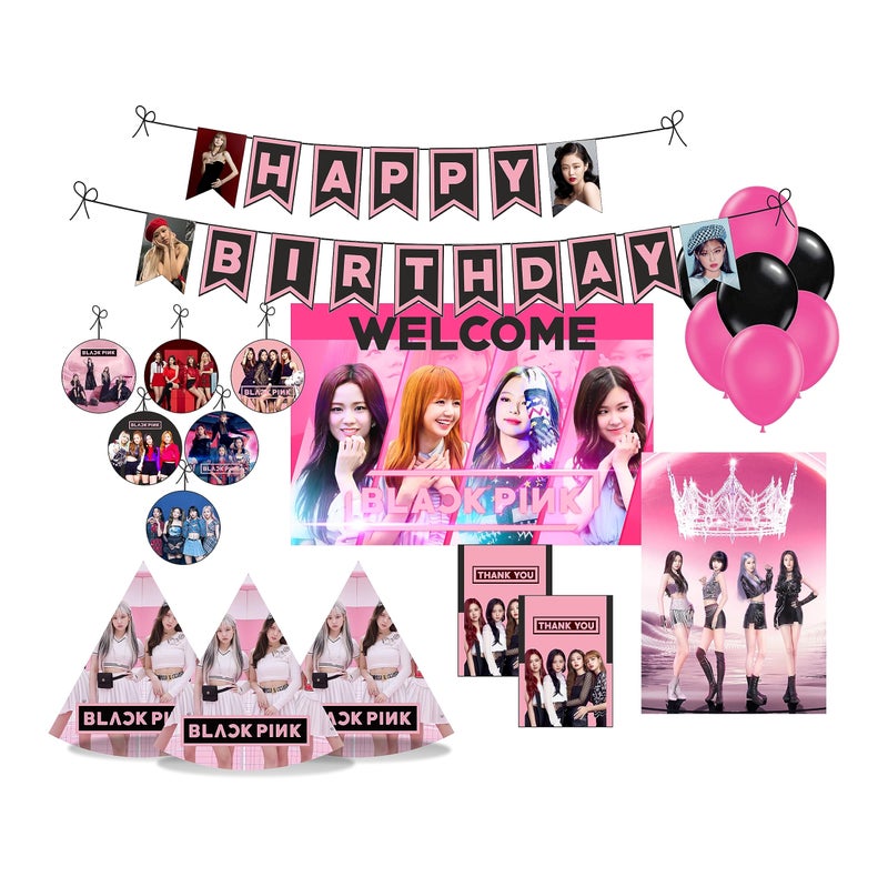 PrettyurParty PRETTY UR PARTY BlackPink Party Decorations Kit-80 pcs Include Bunting, Poster, Balloons, Thank You, Centerpiece, Danglers Caps, Party Supplies, K-Pop Birthday Decor, DIY Bday Decoration for Kids - Image 2