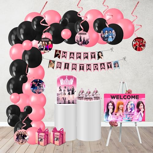 PrettyurParty PRETTY UR PARTY BlackPink Party Decorations Kit-80 pcs Include Bunting, Poster, Balloons, Thank You, Centerpiece, Danglers Caps, Party Supplies, K-Pop Birthday Decor, DIY Bday Decoration for Kids - Image 1