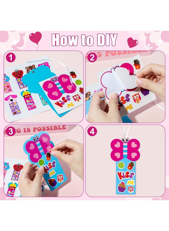 ANGOLIO Valentine's Day Bookmarks Craft Kits - 40Sets Valentine's Day Animals Craft for Kids DIY Make Your Own Heart Animal Set Self-Adhesive Face Stickers for Kids Classroom Gifts Party Supplies - Image 3