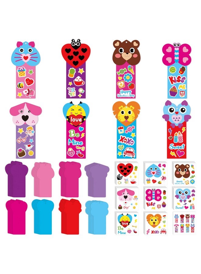 ANGOLIO Valentine's Day Bookmarks Craft Kits - 40Sets Valentine's Day Animals Craft for Kids DIY Make Your Own Heart Animal Set Self-Adhesive Face Stickers for Kids Classroom Gifts Party Supplies - Image 1