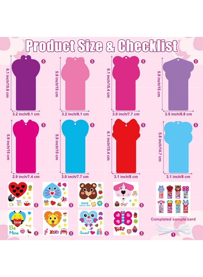ANGOLIO Valentine's Day Bookmarks Craft Kits - 40Sets Valentine's Day Animals Craft for Kids DIY Make Your Own Heart Animal Set Self-Adhesive Face Stickers for Kids Classroom Gifts Party Supplies - Image 2