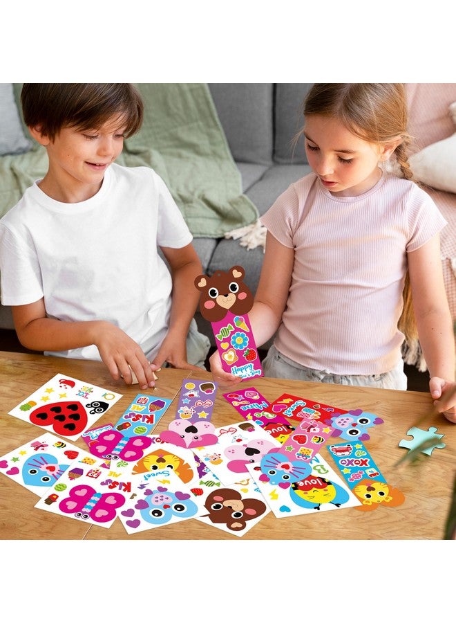 ANGOLIO Valentine's Day Bookmarks Craft Kits - 40Sets Valentine's Day Animals Craft for Kids DIY Make Your Own Heart Animal Set Self-Adhesive Face Stickers for Kids Classroom Gifts Party Supplies - Image 5