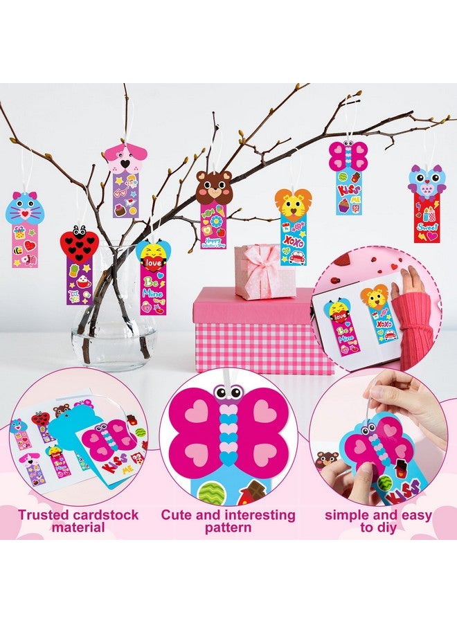 ANGOLIO Valentine's Day Bookmarks Craft Kits - 40Sets Valentine's Day Animals Craft for Kids DIY Make Your Own Heart Animal Set Self-Adhesive Face Stickers for Kids Classroom Gifts Party Supplies - Image 4