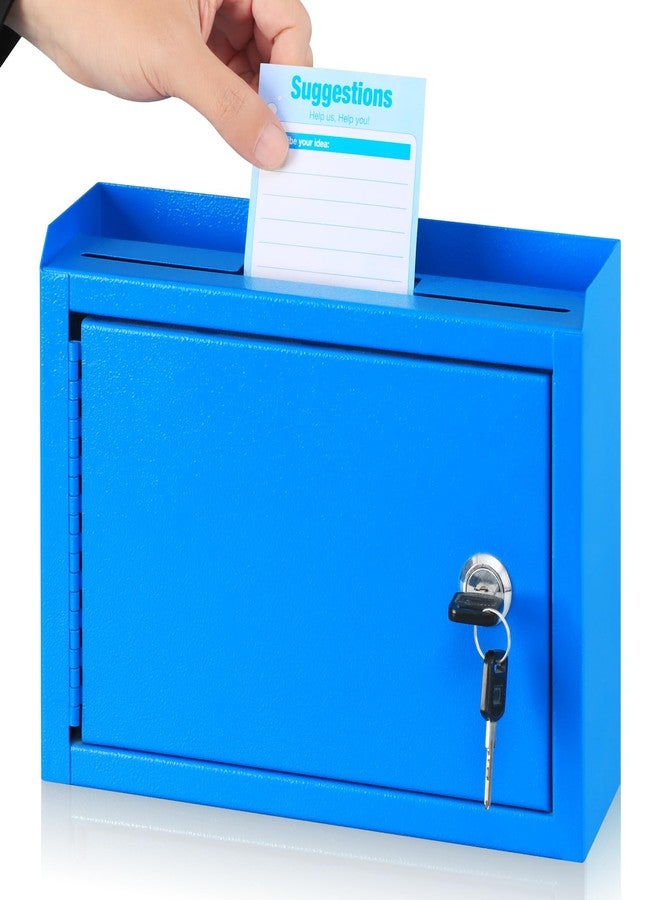 Kyodoled Suggestion Box,Locking Mailbox, Key Drop Box, Wall Mounted Mail Box,Safe Lock Box,Ballot Box,Donation Box 9.8" W x 3" D x 7" H, Blue - Image 1