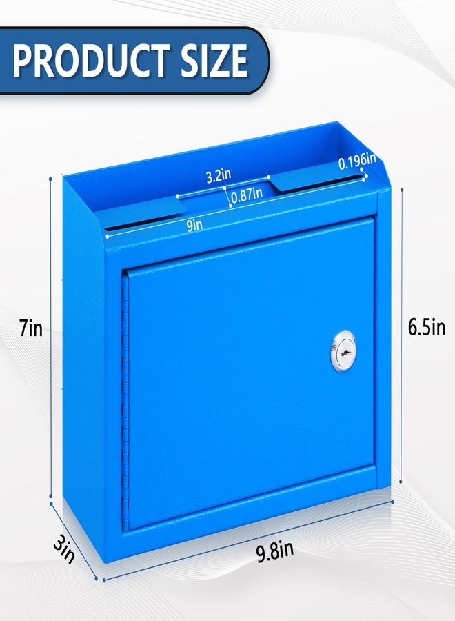 Kyodoled Suggestion Box,Locking Mailbox, Key Drop Box, Wall Mounted Mail Box,Safe Lock Box,Ballot Box,Donation Box 9.8" W x 3" D x 7" H, Blue - Image 3