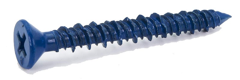 CONFAST 3/16" x 1-3/4" Blue Flat Phillips Concrete Screw Anchor with Drill Bit for Anchoring to Masonry, Block or Brick (100 per Box) - Image 1
