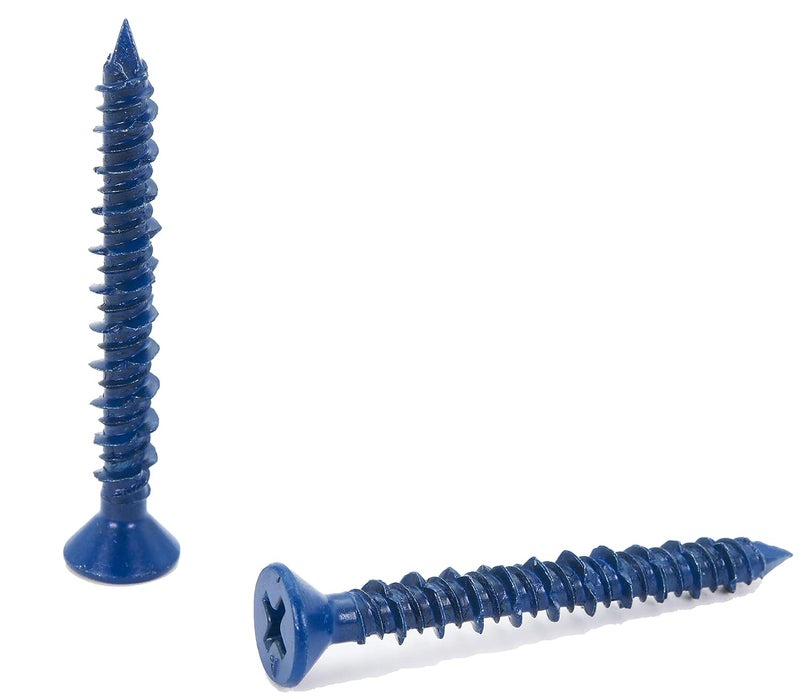 CONFAST 3/16" x 1-3/4" Blue Flat Phillips Concrete Screw Anchor with Drill Bit for Anchoring to Masonry, Block or Brick (100 per Box) - Image 4