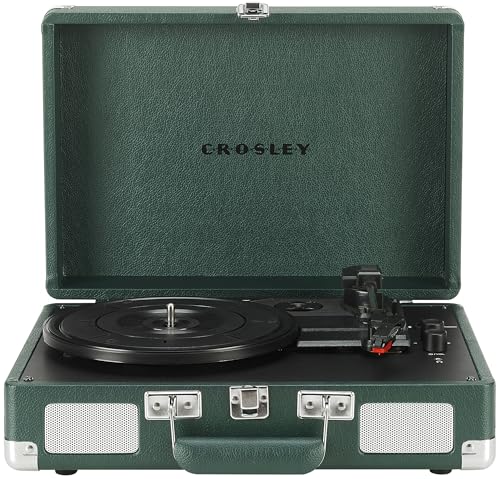 Crosley CR8005F-EM Cruiser Plus Vintage 3-Speed Bluetooth in/Out Suitcase Vinyl Record Player Turntable, Dark Emerald - Image 1