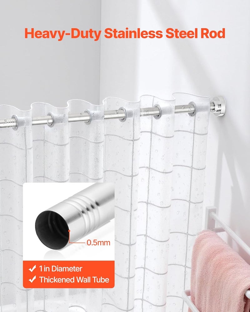 VEVOR Shower Curtain Rod, 28-76 Inches, 1 Inch Diameter Adjustable Spring Tension Stainless Steel Telescoping Rod with Holders, No Drilling Non-Slip for Bathroom, Closet, Window, Room Divider, Silver - Image 5
