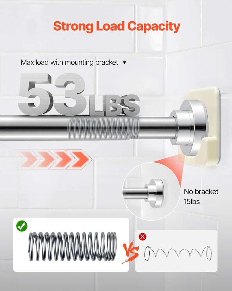 VEVOR Shower Curtain Rod, 28-76 Inches, 1 Inch Diameter Adjustable Spring Tension Stainless Steel Telescoping Rod with Holders, No Drilling Non-Slip for Bathroom, Closet, Window, Room Divider, Silver - Image 4
