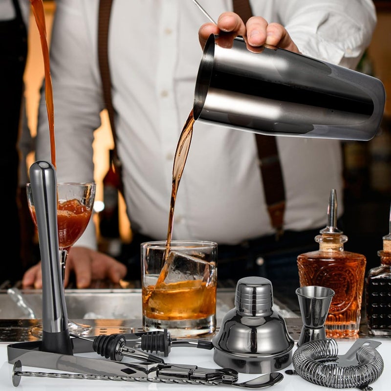 Semderm Cocktail Shaker Set, Mixology Bartender Kit 10-Piece Bar Tool Set with Stylish Bamboo Stand, Bar kit: Martini Shaker Mixing Spoon Muddler Jigger Corksrew for Barware Set | Black - Image 5