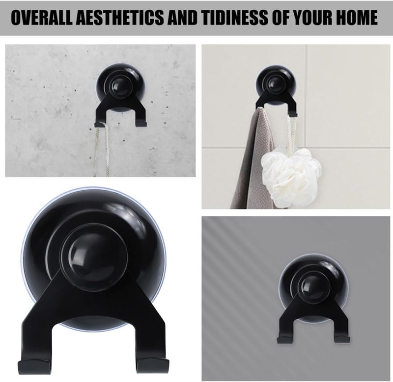 2pcs Stainless Steel Wall Hooks with Black Vacuum Suction Cups Heavy Duty Suction Cup Hooks for Bathroom and Kitchen for Shower Walls and Glass Panels - Image 3