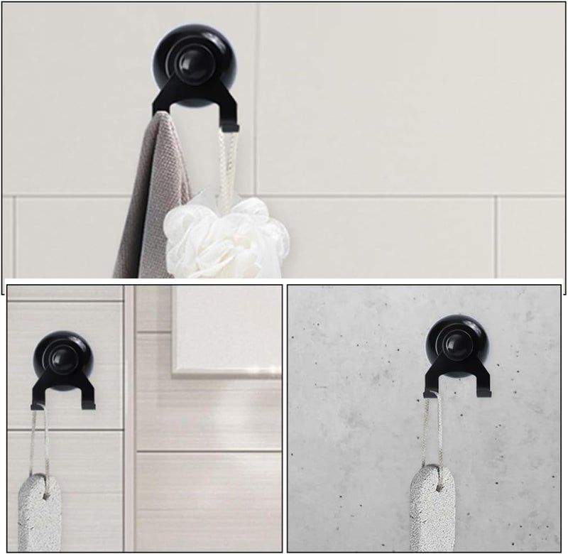 2pcs Stainless Steel Wall Hooks with Black Vacuum Suction Cups Heavy Duty Suction Cup Hooks for Bathroom and Kitchen for Shower Walls and Glass Panels - Image 4