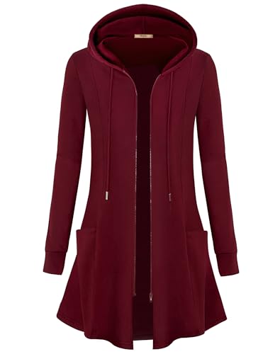 Miusey Fleece Zip Up Women Fuzzy Tunic Sweaters for Leggings Winter Casual Hooded Jackets Plain Long Sweatshirts Warm Clothes Wine XX-Large - Image 4