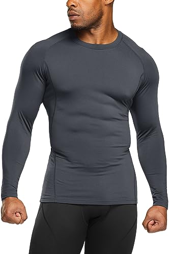 TSLA Men's Thermal Long Sleeve Compression Shirts, Athletic Base Layer Top, Winter Gear Running T-Shirt, Heatlock Round Neck Charcoal, Medium - Image 1