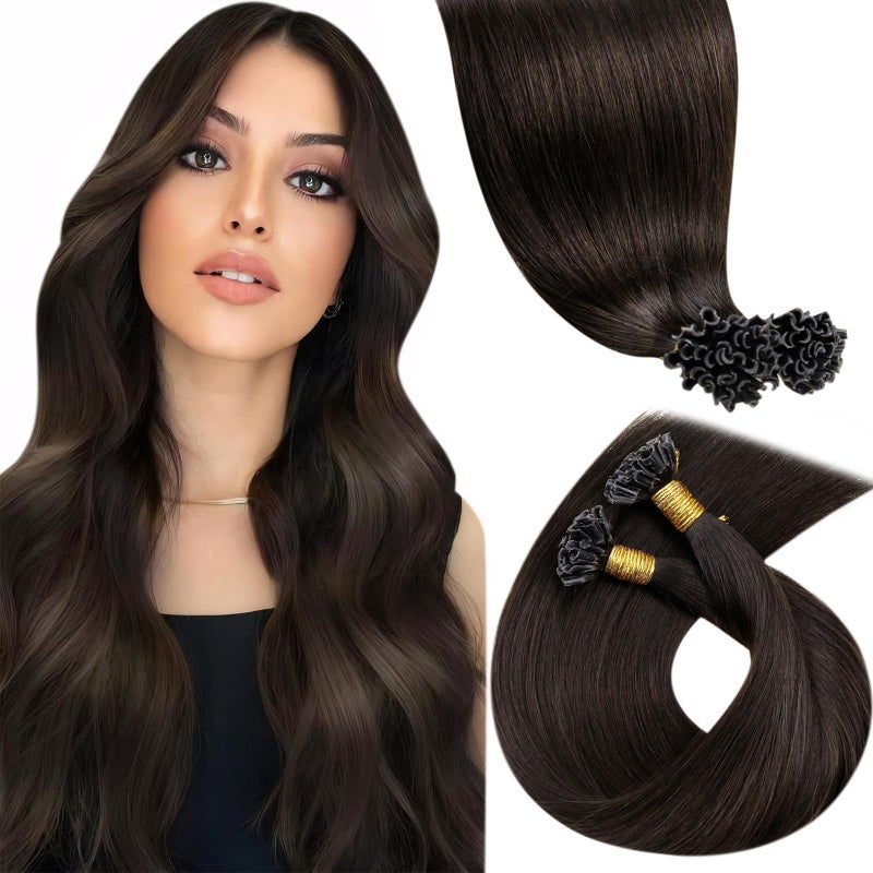 LaaVoo Utip Hair Extensions Human Hair Darkest Brown U Tip Hair Extensions Human Hair Long Straight Ktip Human Hair Extensions Brown Keratin Hair Extensions Human Hair 22 50g 50s