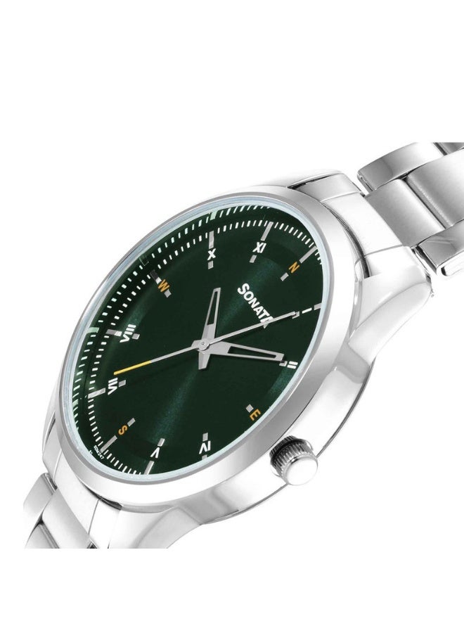 Sonata 7146SM03 Men’s Watch – Green Dial, Silver Stainless Steel Strap, Quartz Movement - Image 5