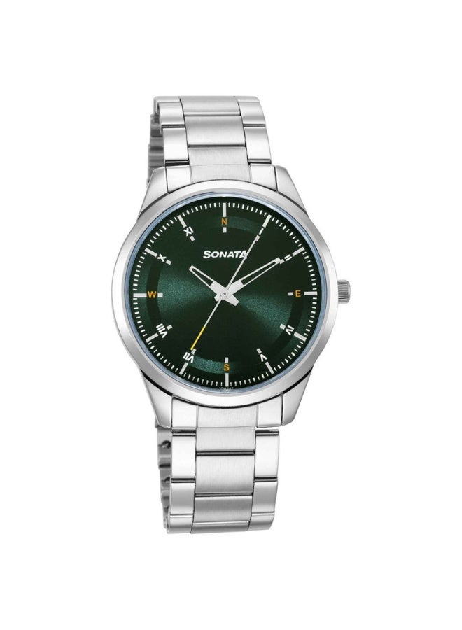 Sonata 7146SM03 Men’s Watch – Green Dial, Silver Stainless Steel Strap, Quartz Movement - Image 1
