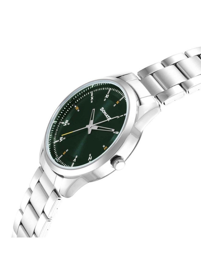 Sonata 7146SM03 Men’s Watch – Green Dial, Silver Stainless Steel Strap, Quartz Movement - Image 3