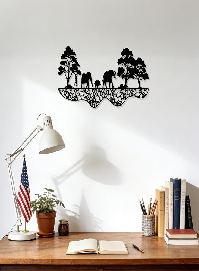 Maoerzai Elephant Family Metal Wall Art, Elephants Herd Metal Wall Decor, Modern African Wall Decor for Living Room & Home (Black - 16 x 8 Inch) - Image 3