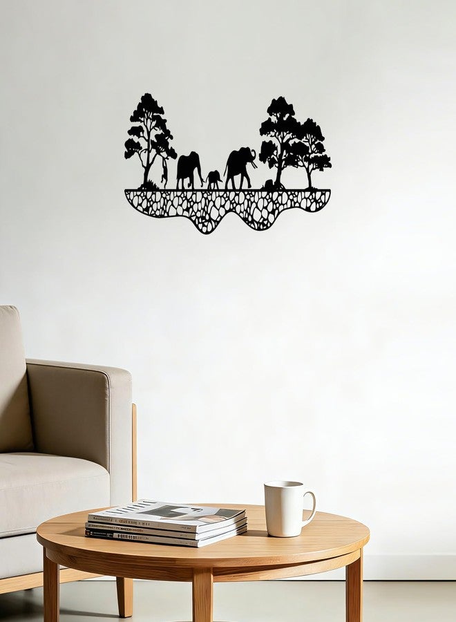 Maoerzai Elephant Family Metal Wall Art, Elephants Herd Metal Wall Decor, Modern African Wall Decor for Living Room & Home (Black - 16 x 8 Inch) - Image 2