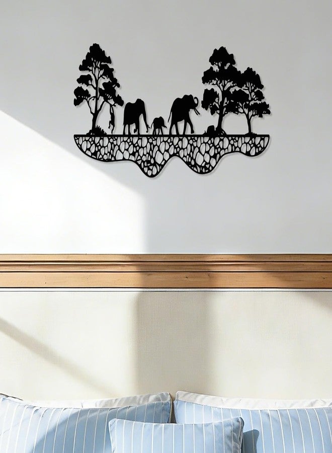 Maoerzai Elephant Family Metal Wall Art, Elephants Herd Metal Wall Decor, Modern African Wall Decor for Living Room & Home (Black - 16 x 8 Inch) - Image 1