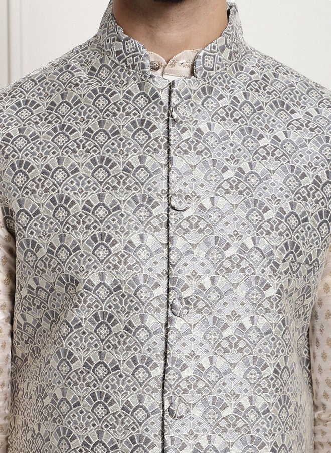 Sojanya Ethnic Motifs Woven Design Mandarin Collar Nehru Jacket - Image 2