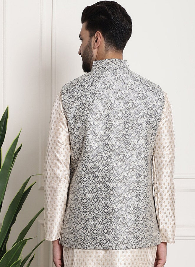 Sojanya Ethnic Motifs Woven Design Mandarin Collar Nehru Jacket - Image 3