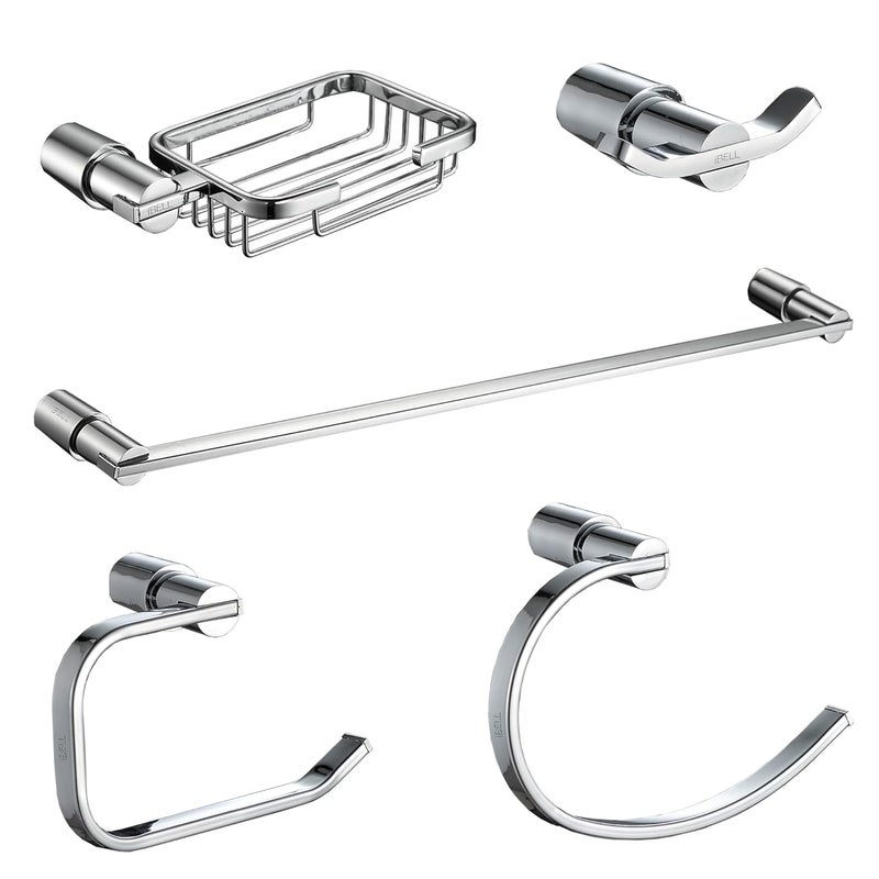 iBELL 5Piece Stainless Steel Bathroom Accessories Set Chrome Finish Towel Bar Soap Holder Toilet Paper Holder Hook Towel Ring - Image 1