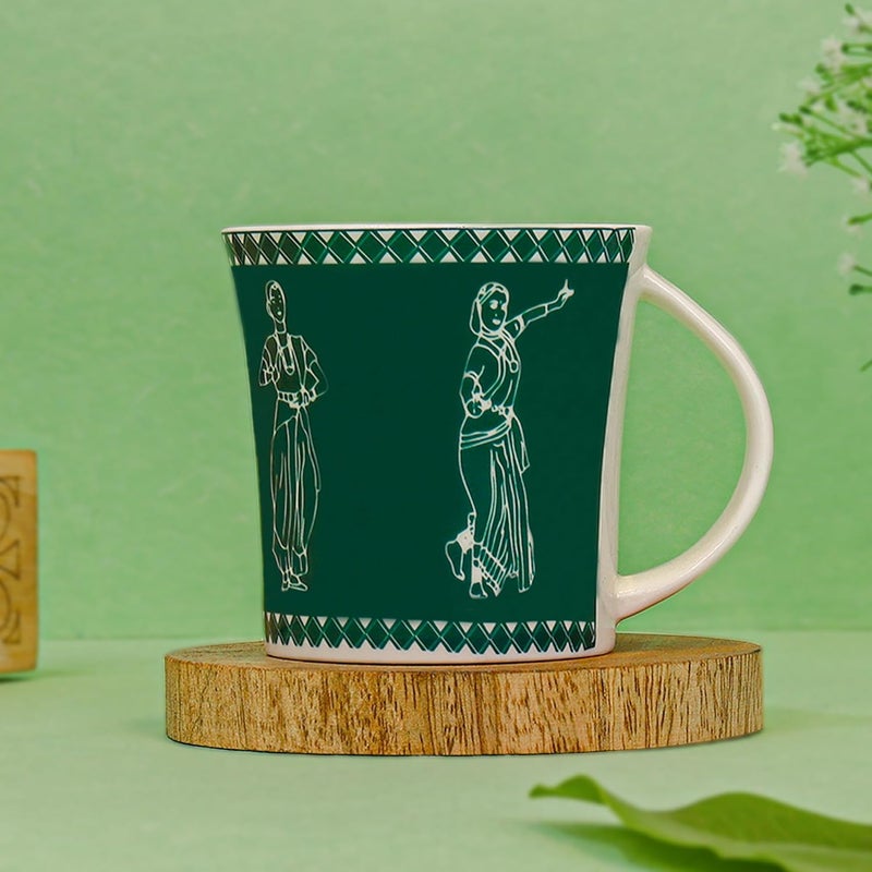 Femora Classical Dancers Pattern Tea Cups, Ceramic Tea Cups, Coffee Mugs (160 ml) - 6 Pcs Set (Green) - Image 2